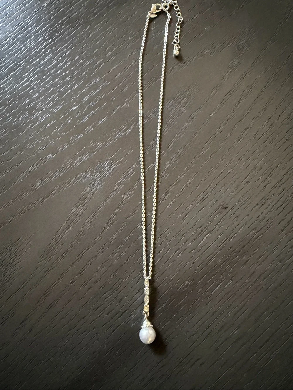Avon Silver Chain Necklace with White Pearl Drop